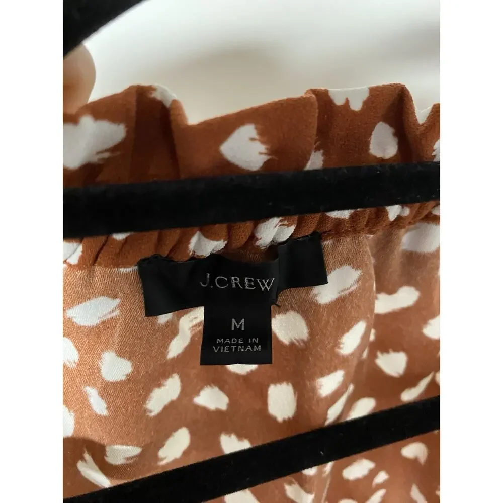 J. Crew Drapey Printed Polka Dot Blouse Women's Medium V-Neck Casual Long Sleeve